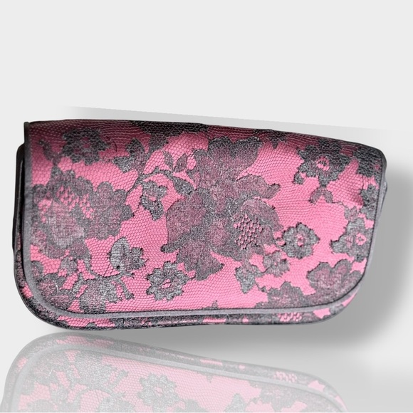 Kurt Geiger x Baldinini 🪢 1980’s VTG Pink and Black Floral Lace Clutch Bag - Picture 3 of 12